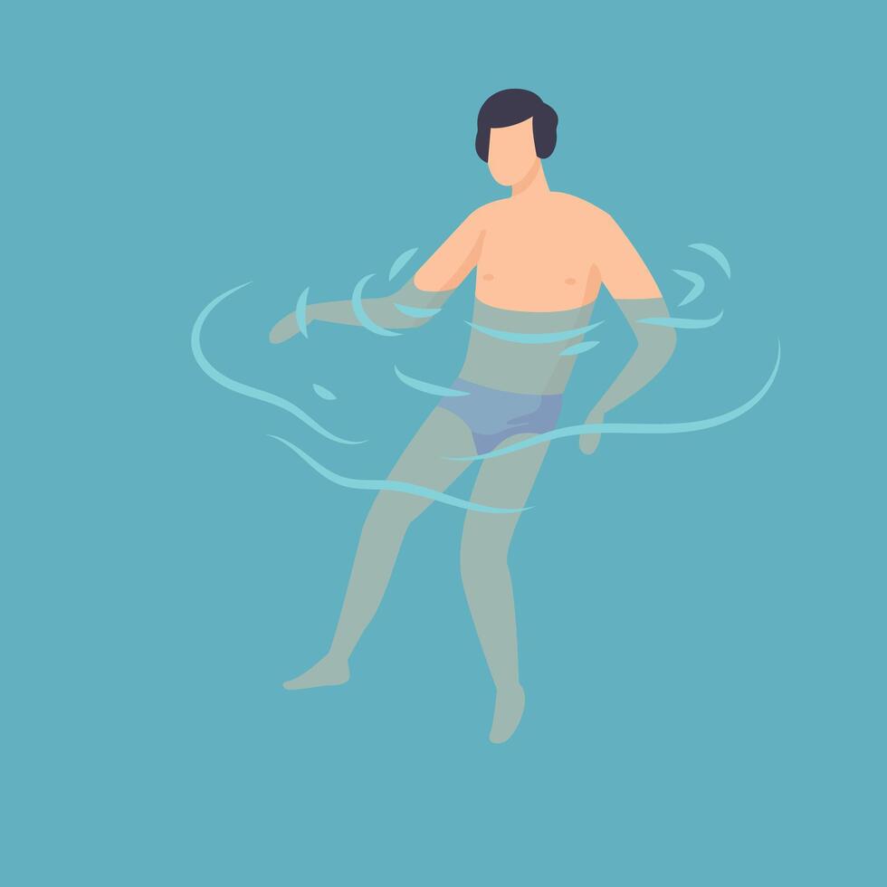 Man Swimming in Water, Guy Relaxing in the Sea, Ocean or Swimming Pool at Vacation, Summer Outdoor Activities Illustration vector