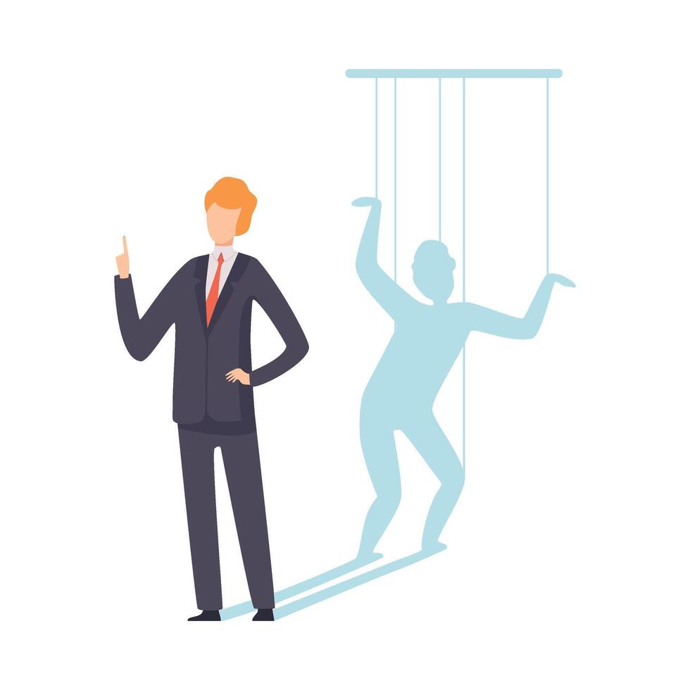 Businessman Marionette Controlled By Ropes, Manipulation of People Concept Illustration vector