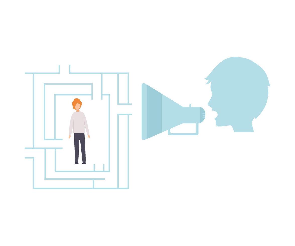 Controlled Businessman Trying to Orient Himself in Labyrinth and fnd Exit, Manipulation of People Concept Illustration vector