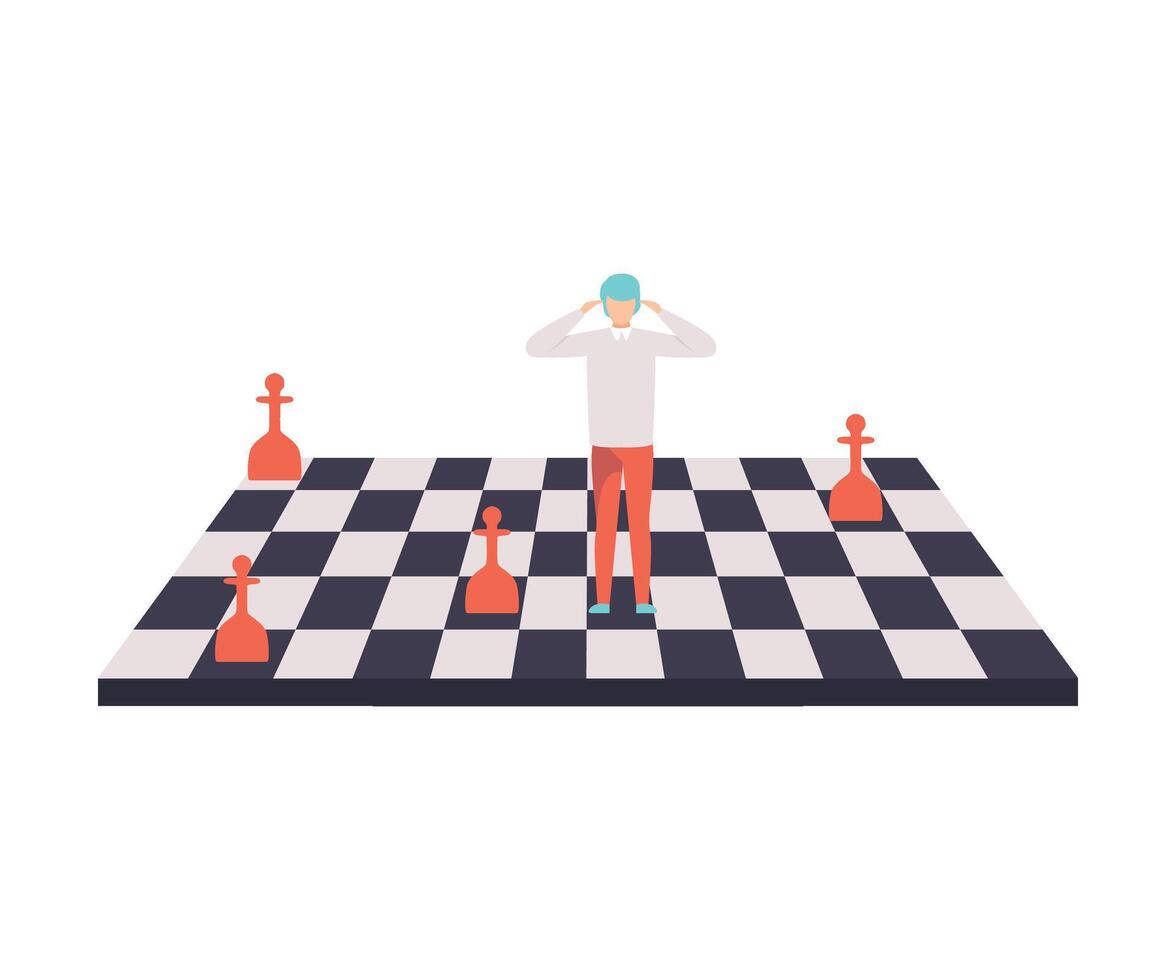 Businessman on Chessboard, Control, Manipulation of People Concept Illustration vector