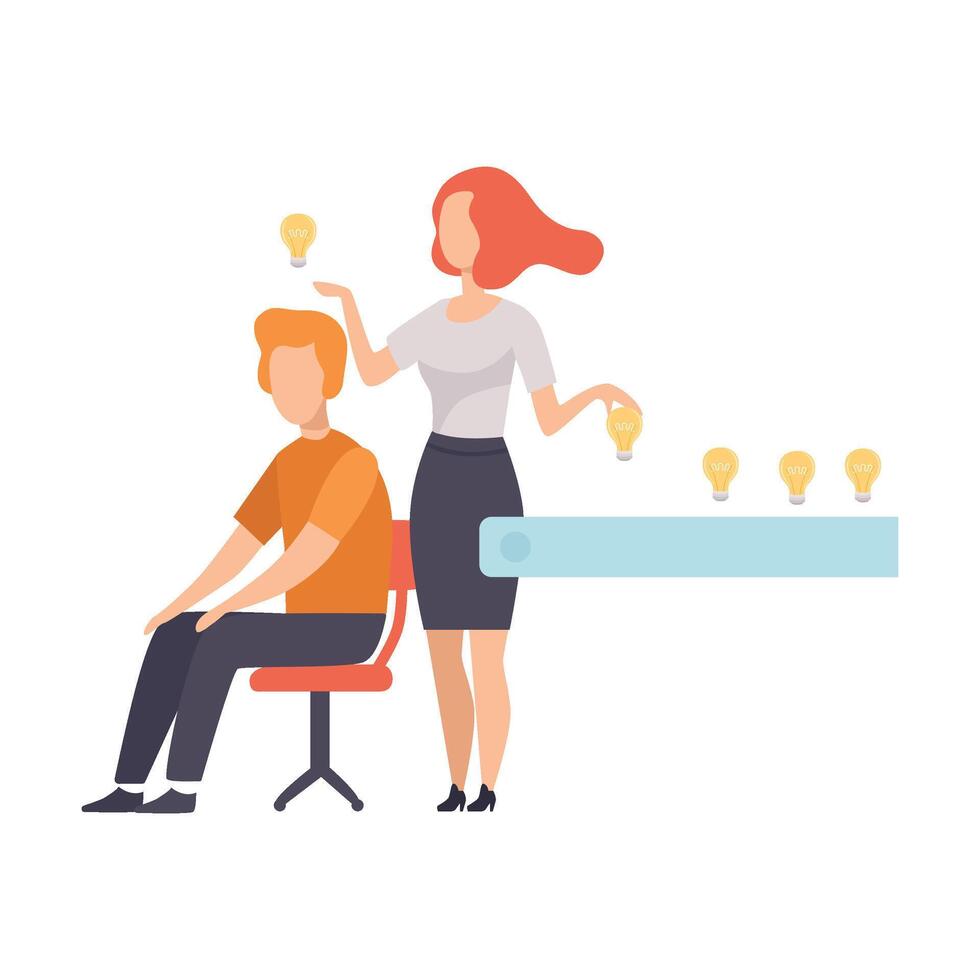 Business People Searching and Sharing Creative Ideas, Brainstorming, Innovation, Creativity Concept Illustration vector
