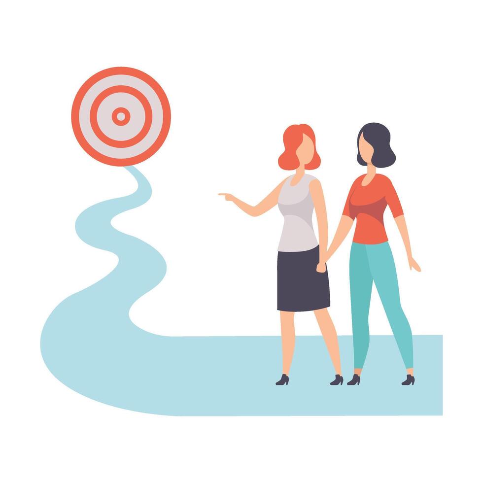Businesswomen Walking to Path Towards to Target, Achievement of Goal Illustration vector