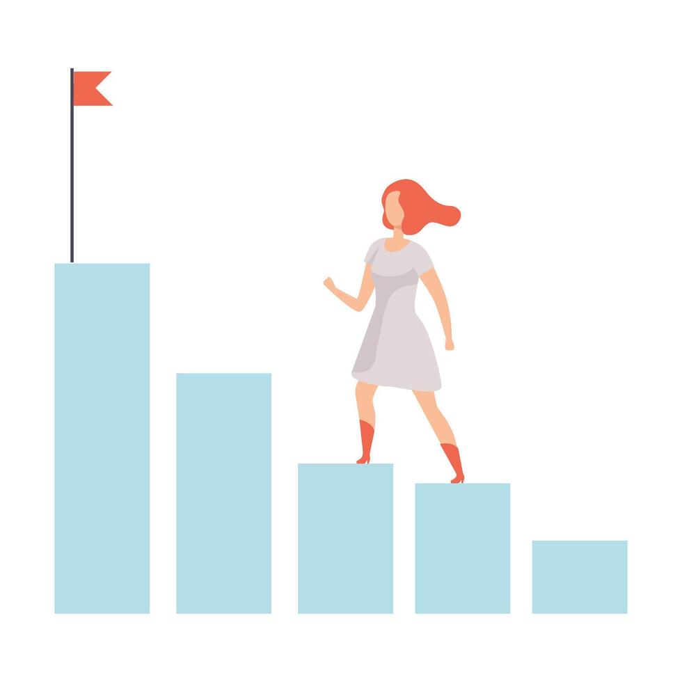 Businesswoman Moving Up to Her Goal on Column of Columns, Business Career Development Illustration vector