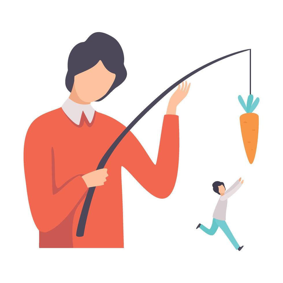 Businessman Using Bait Leading Another Man, Manipulation of People Concept Illustration vector