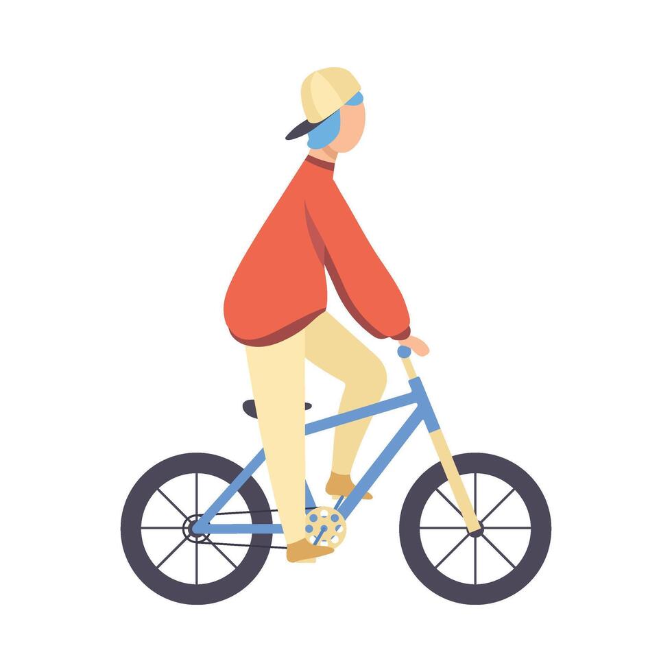 Guy in Cap and Casual Clothes Riding Bicycle Illustration vector