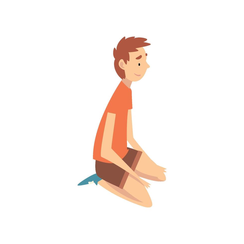 Boy Sitting on His Knees, Happy Child on Summer Vacation Illustration vector