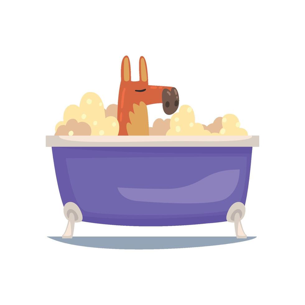 Funny Kangaroo Taking Bath, Funny Animal Cartoon Character Relaxing in Bathtub Full of Foam Illustration vector