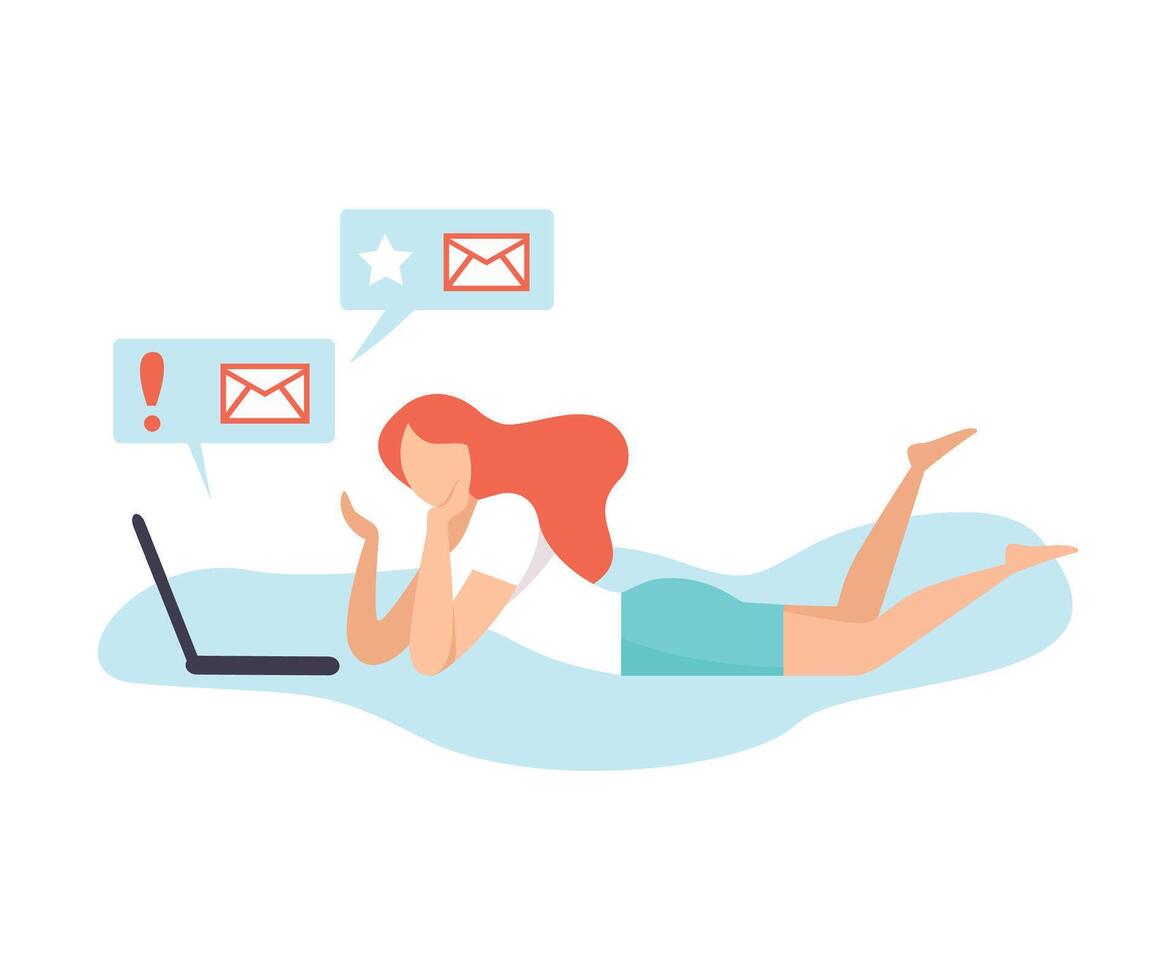 Young Woman Communicating Using Laptop, Girl Chatting, Dating, or Searching for Information, Social Networking Illustration vector
