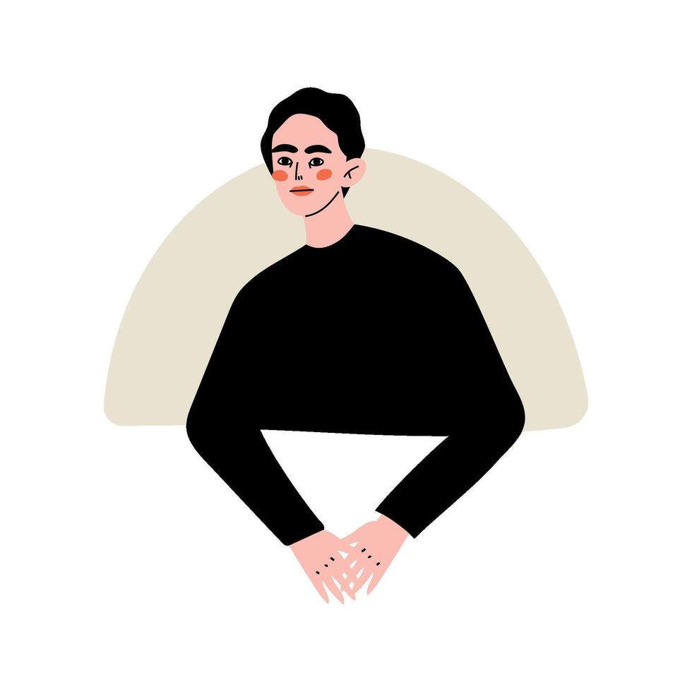 Attractive Young Man Looking Out of Semicircular Window Illustration vector