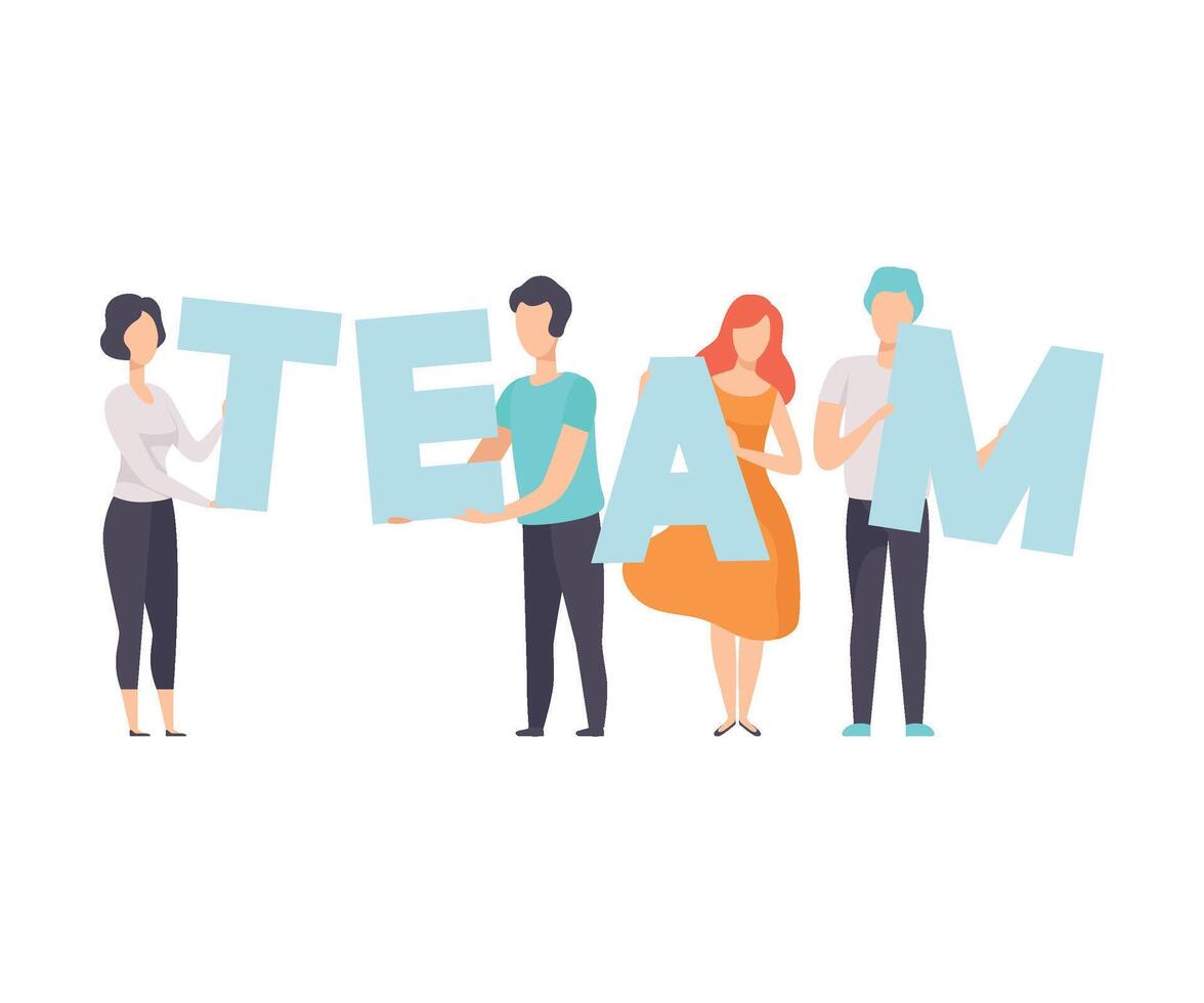 Office Workers Holding the Word Team, Teamwork, Cooperation, Partnership Illustration vector