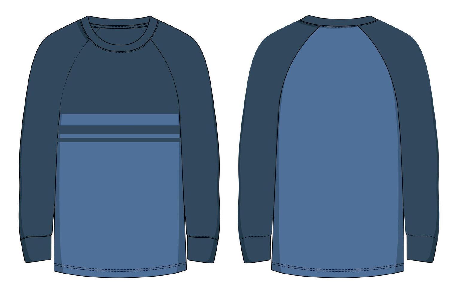 A blue long sleeve shirt with a blue stripe on the sleeve vector