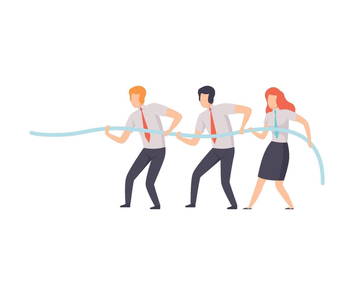 Employees Pulling End of Rope at Business Competition, Successful Business Team Illustration vector