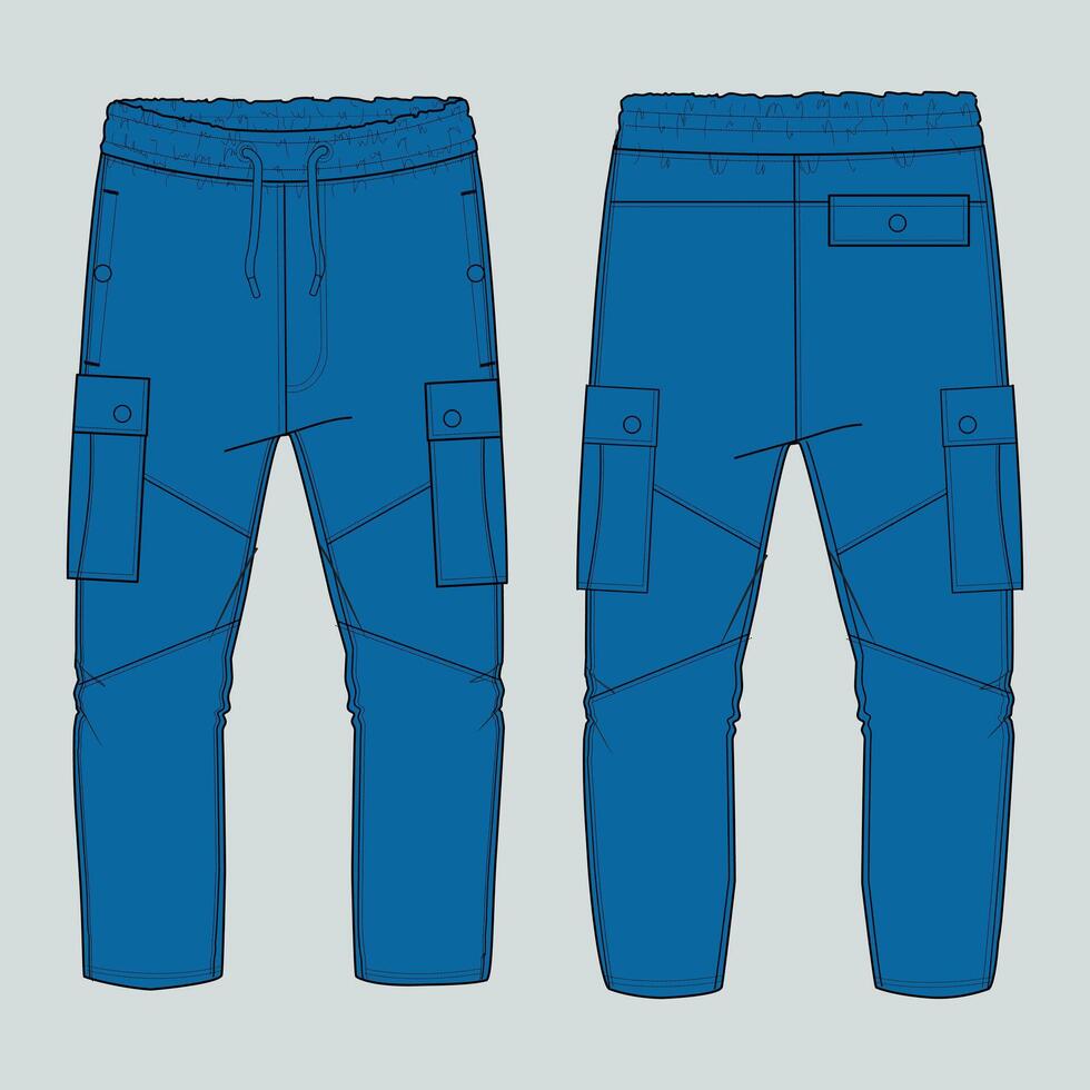 A pair of blue cargo pants with pockets vector