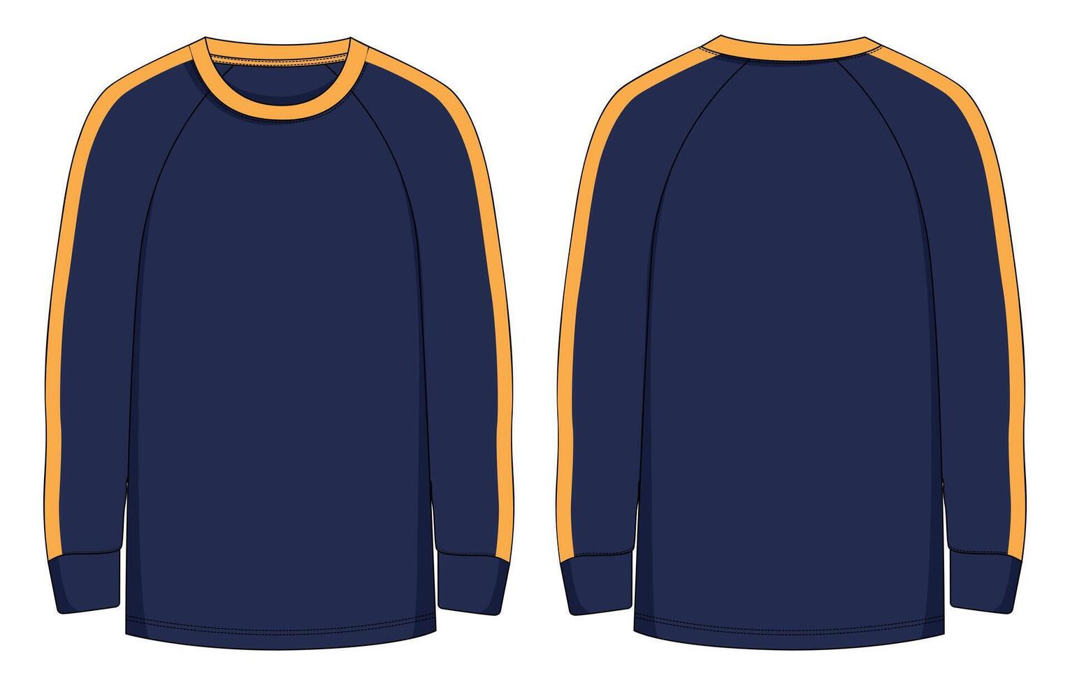 A long sleeve navy blue shirt with yellow trim vector