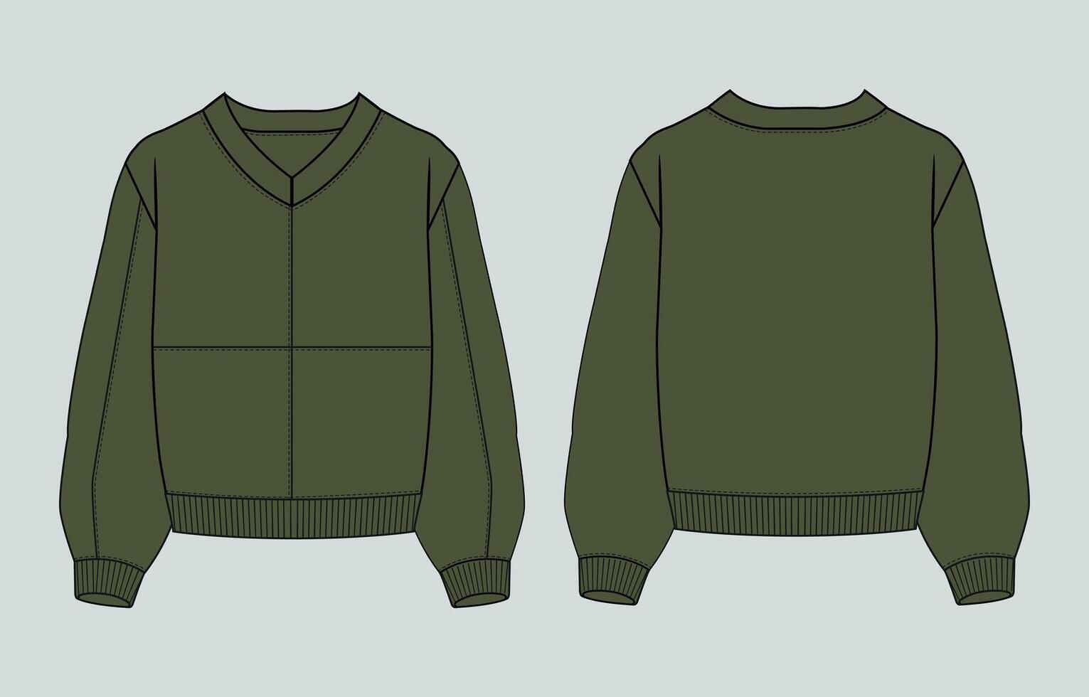 A green sweater with a v - neck and long sleeves vector