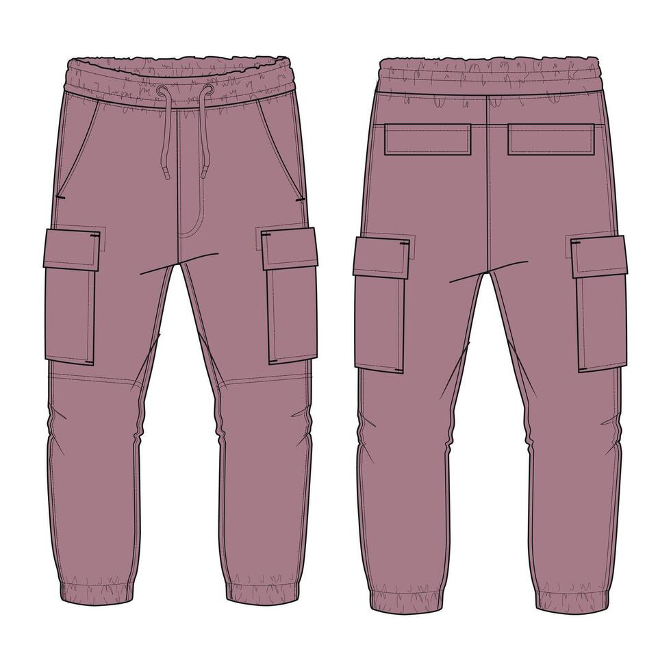 The mens cargo pants are shown in pink vector
