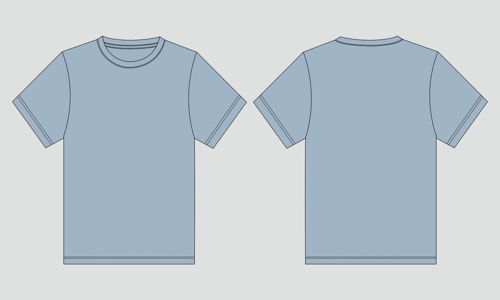 A blue t - shirt template, with a front and back view vector