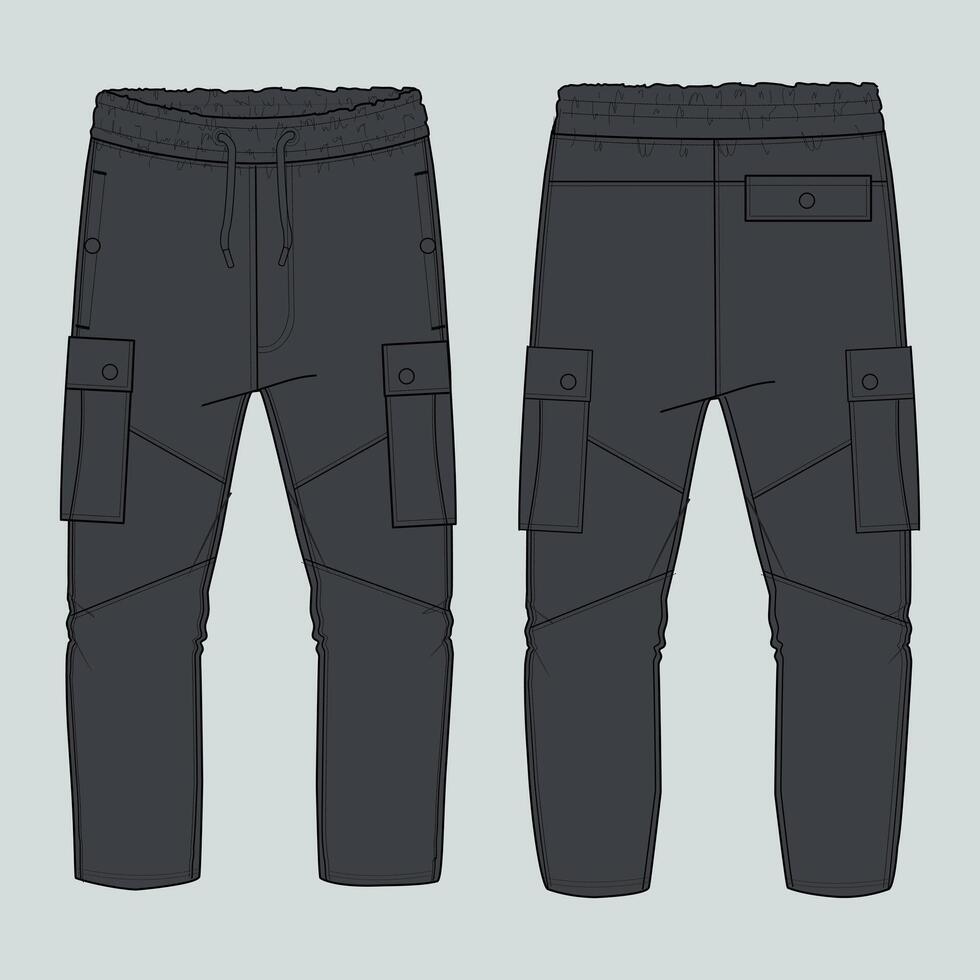 A pair of black cargo pants with pockets vector