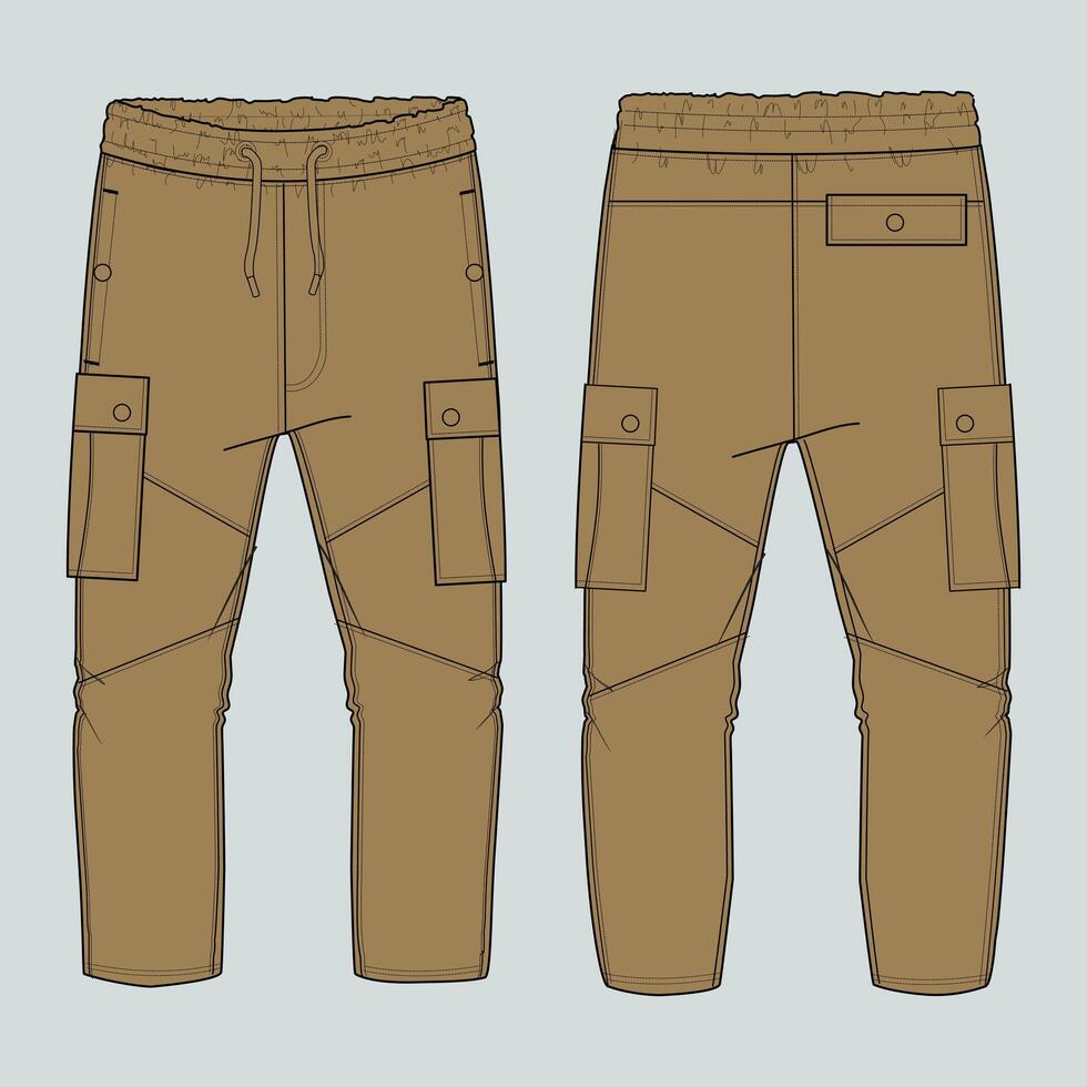 The men's cargo pants are shown in a sketch vector