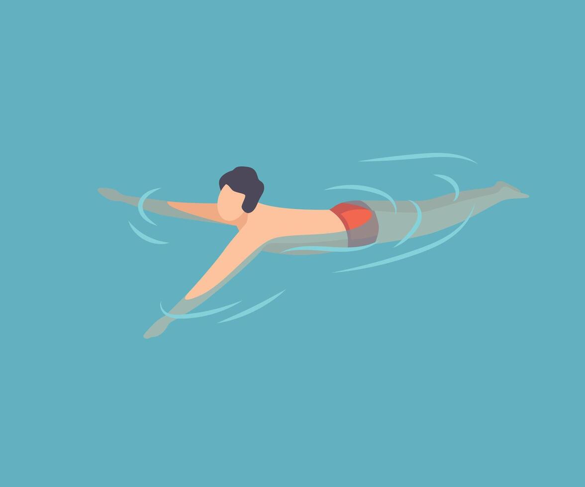 Young Man Swimming in Water, Guy Relaxing in the Sea, Ocean or Swimming Pool at Vacation, Summer Outdoor Activities Illustration vector