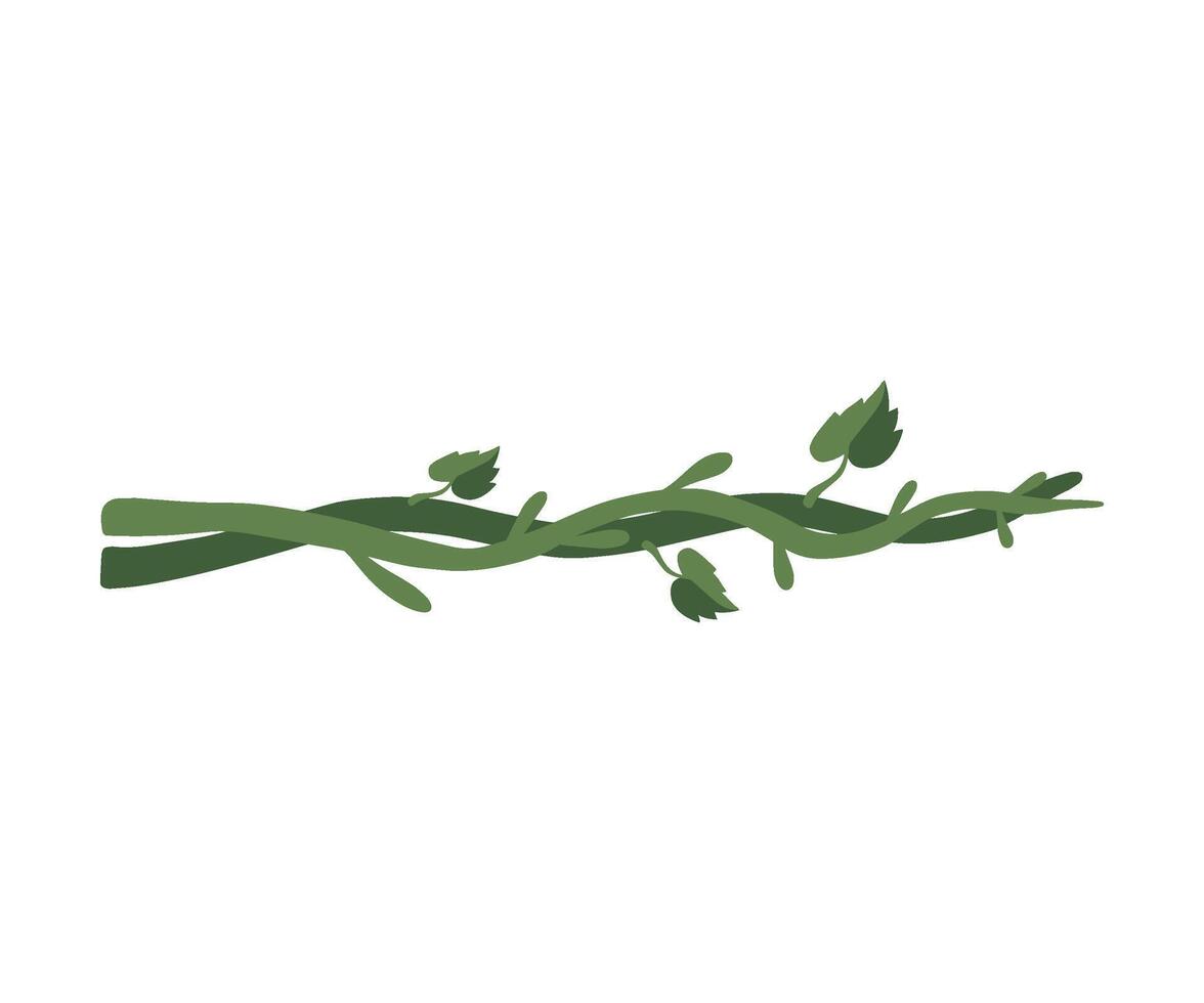 Green Tropical Winding Liana Branches with Leaves, Jungle Plant Decorative Element, Rainforest Flora Illustration vector
