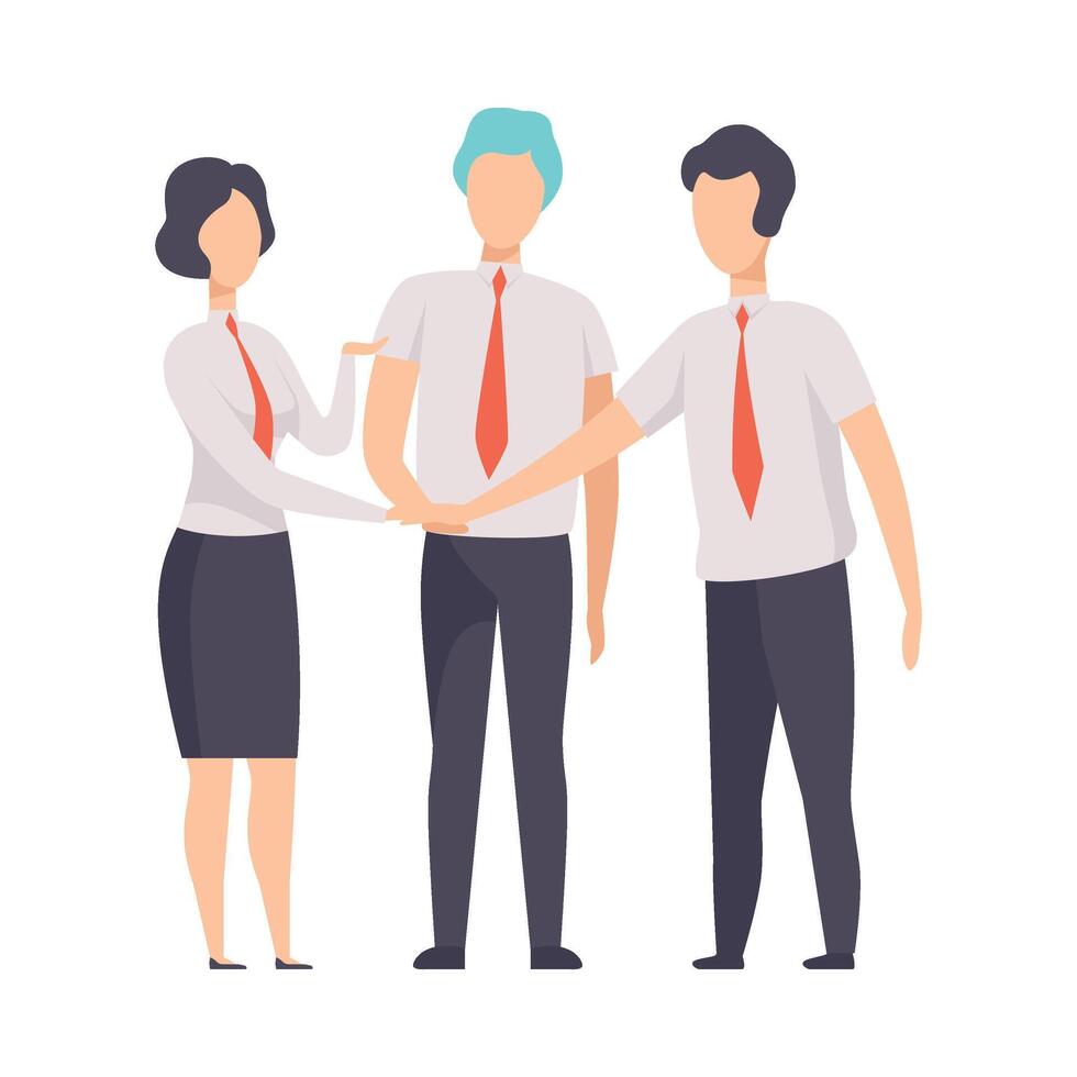Office Meeting, Business Team Meeting with Their Hands Together, People Working Together in Company, Teamwork, Cooperation, Partnership Illustration vector