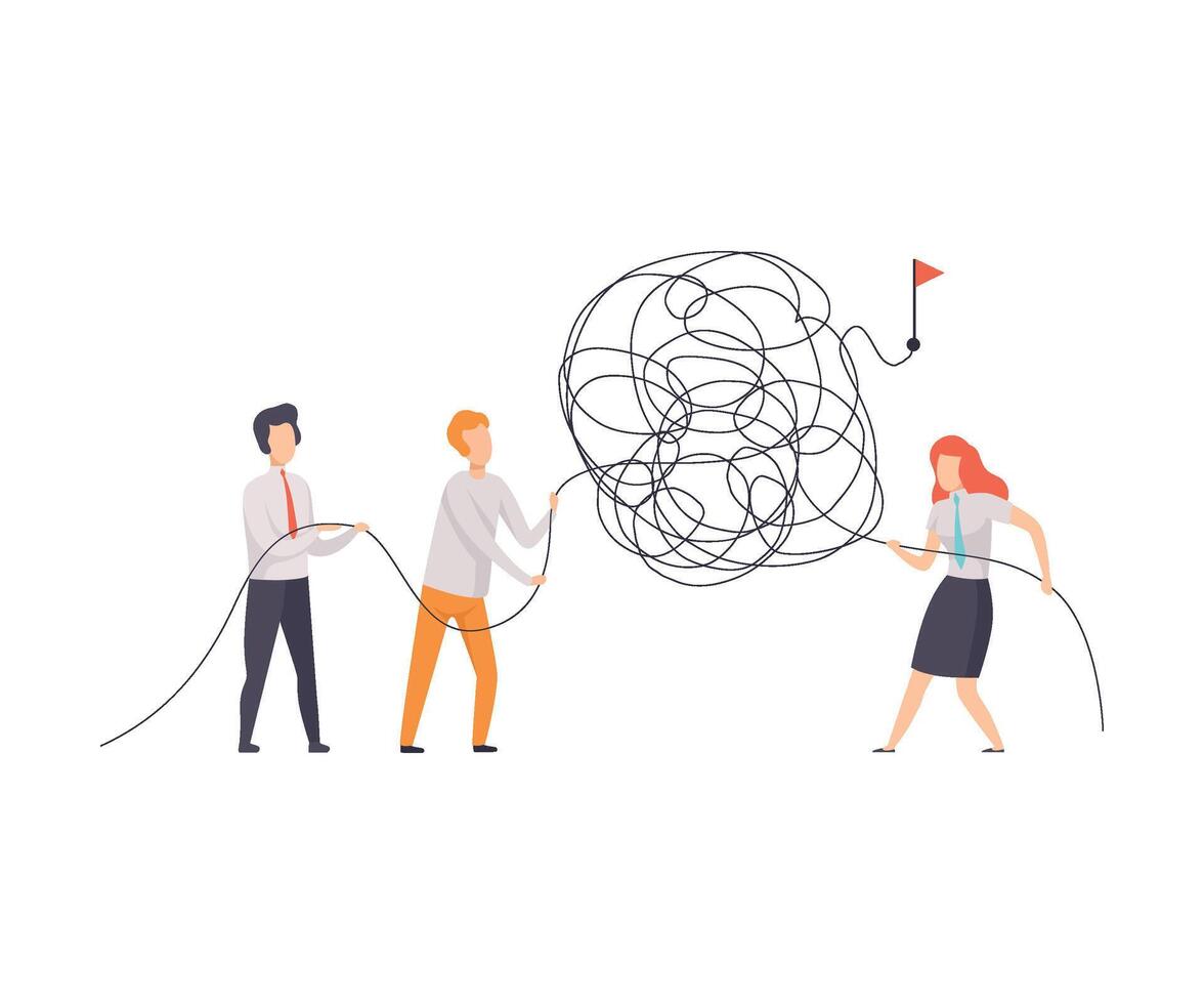 Business Team Searching for Ways to Success Symbol, Office Colleagues Solving Complicated Problem, Teamwork, Cooperation, Partnership Illustration vector