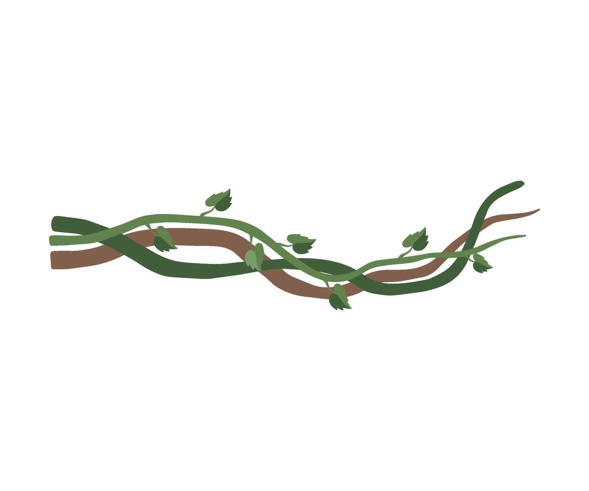 Green Liana Stems with Leaves, Jungle Plant Decorative Element, Rainforest Flora Illustration vector
