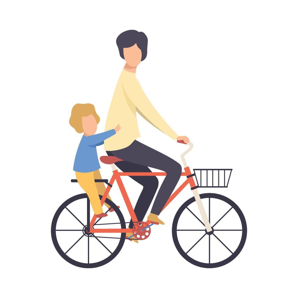 Father and His Son Riding Bicycle Illustration vector