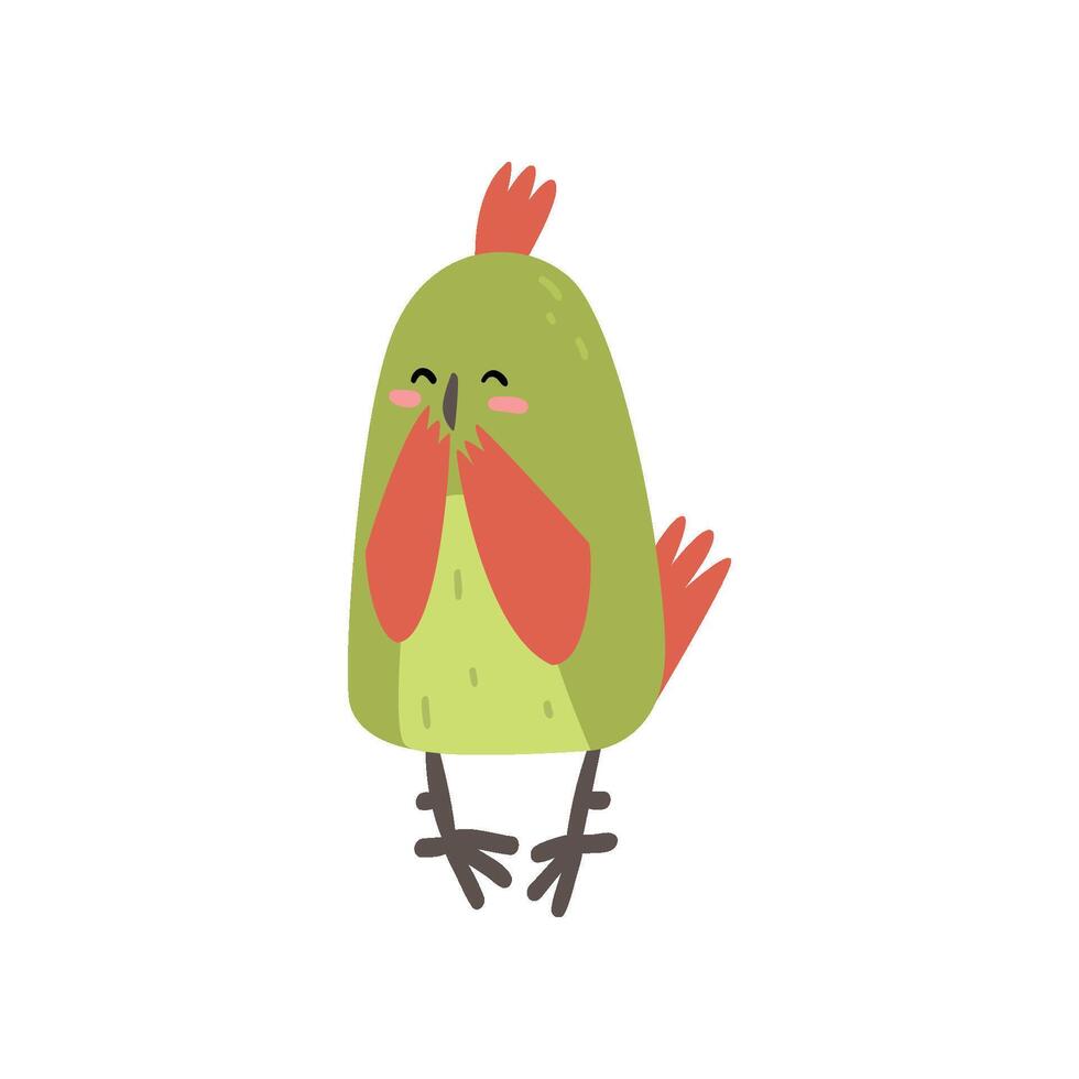 Cute Happy Bird Lookig at Mirror, Funny Birdie Cartoon Character with Bright Green Feathers Illustration vector