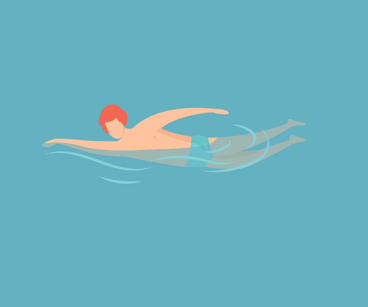 Young Man Swimming, Guy Relaxing in the Sea, Ocean or Swimming Pool at Summer Vacation Illustration vector