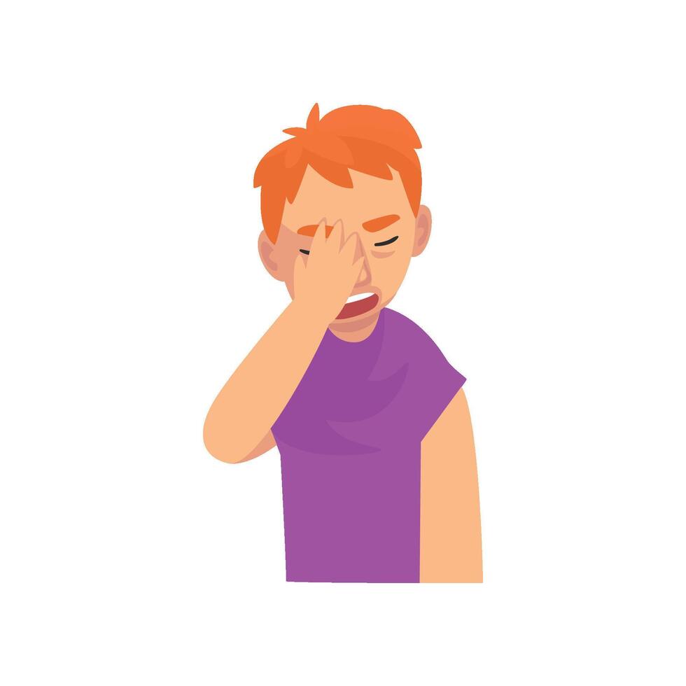 Unhappy Young Man Covering His Face with Hand, Guy Making Facepalm Gesture, Shame, Headache, Disappointment, Negative Emotion Illustration vector