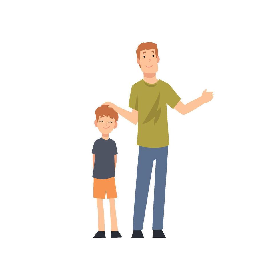 Happy Father and Son Standing Together Cartoon Illustration vector