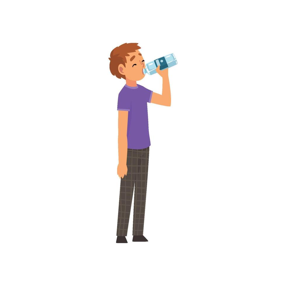 Boy Drinking Water from Plastic Bottle Illustration vector