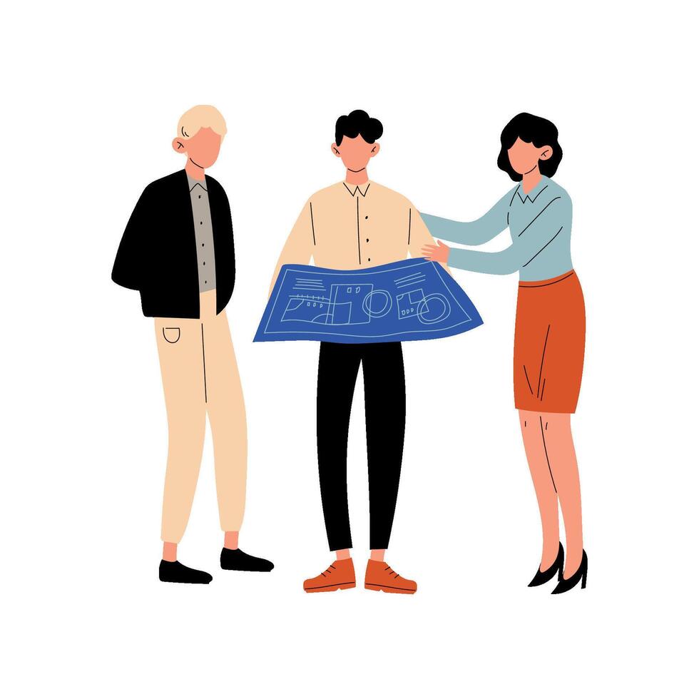 Businessmen Talking and Discussing Project, Colleagues Working Together in Office, Communication Between Coworkers Illustration vector