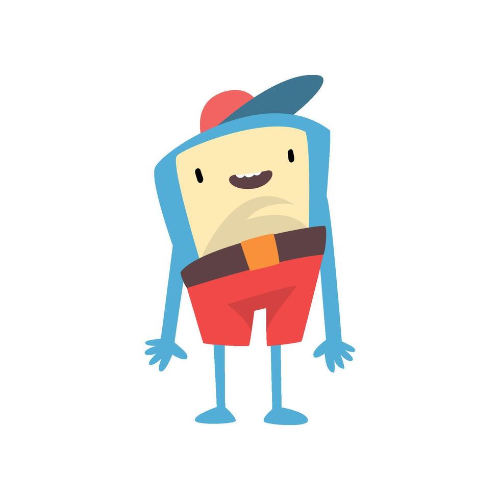 Cute Freaky Monster, Funny Colorful Alien Cartoon Character Wearing Shorts and Cap Illustration vector
