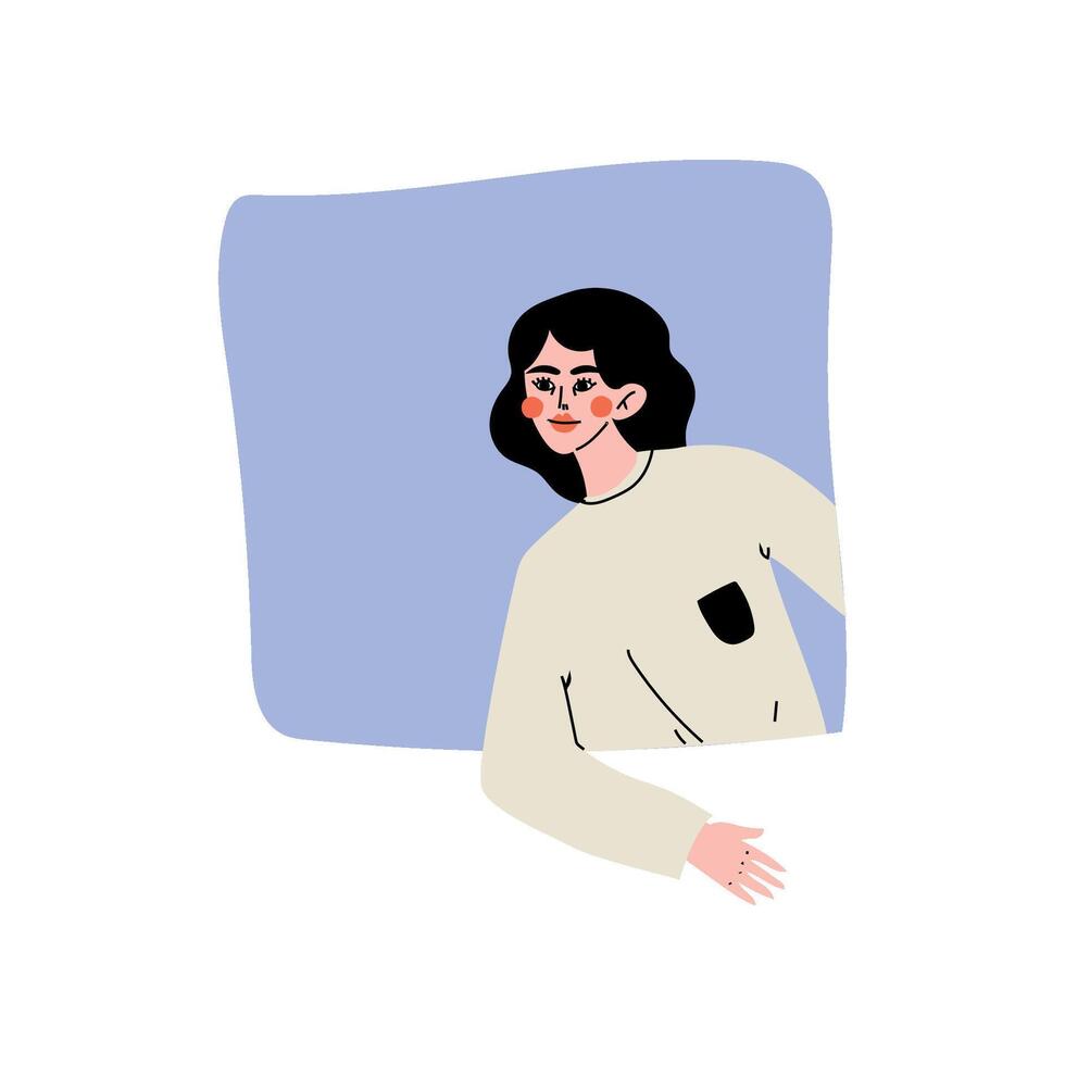 Brunette Girl Looking Out of Square Window Illustration vector