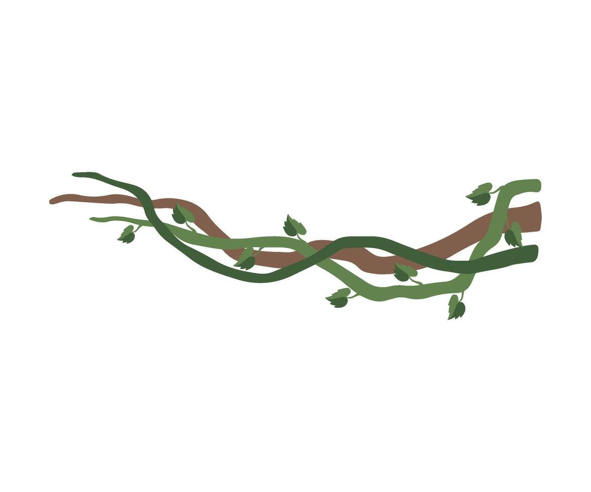 Liana Branches with Leaves, Jungle Plant Decorative Element, Rainforest Flora Illustration vector