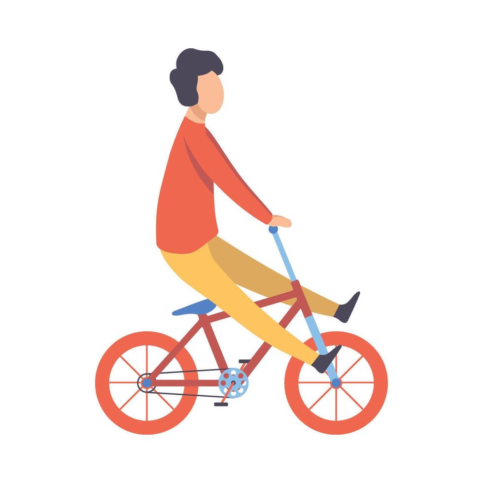 Young Man in Casual Clothes Riding Bicycle Illustration vector