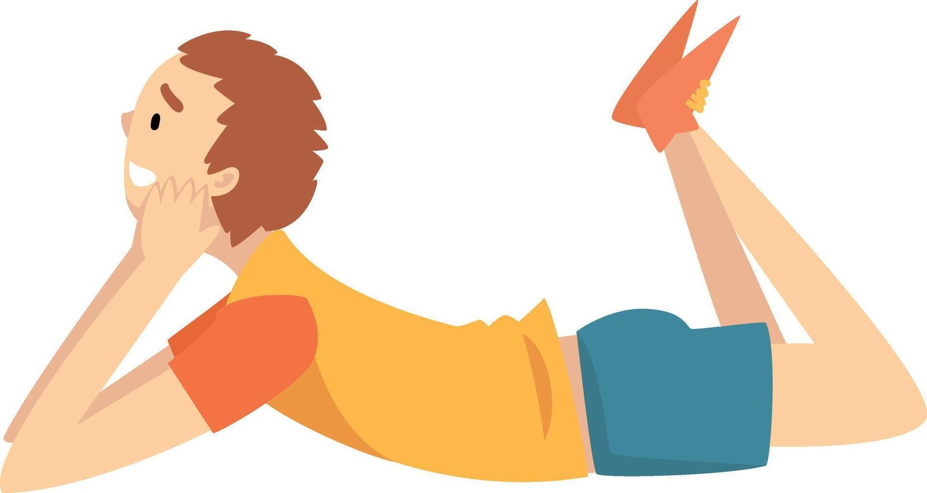 Smiling Boy Lying on His Stomach, Happy Child on Summer Vacation Illustration vector