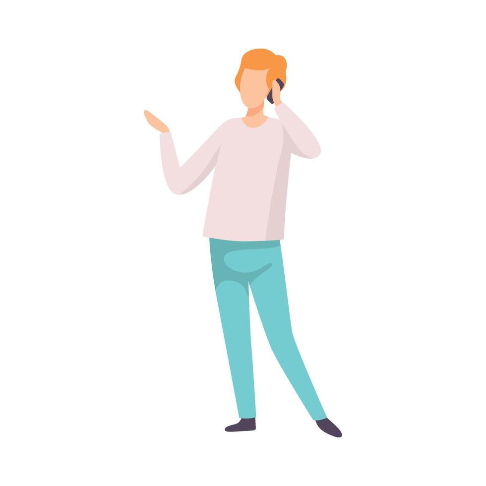 Young Man Dressed in Casual Clothing Talking on Smartphone Illustration vector