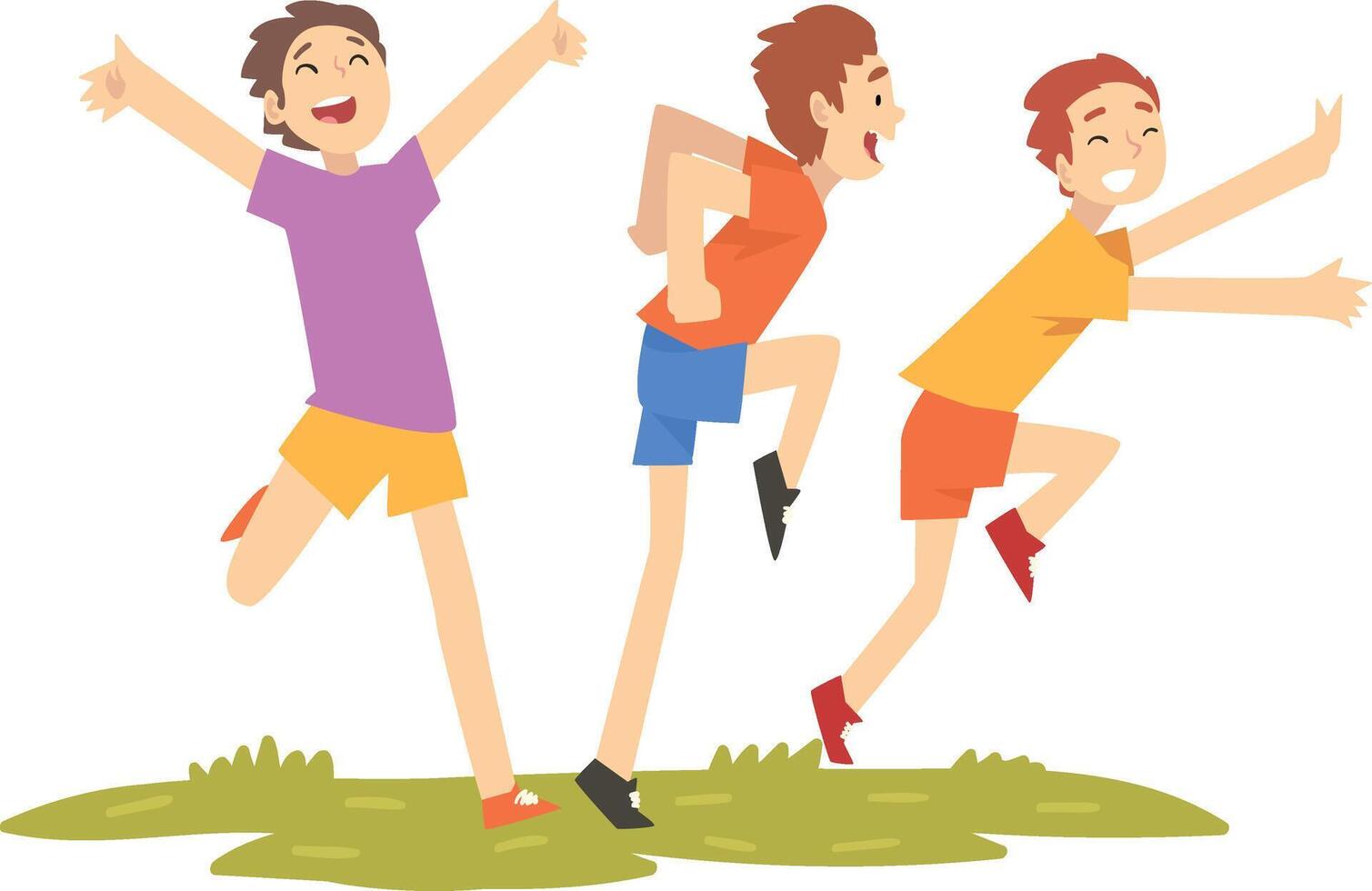 Happy Boys Having Fun Outdoors, Freinds Playing on Nature, Summer Outdoor Activities Illustration vector