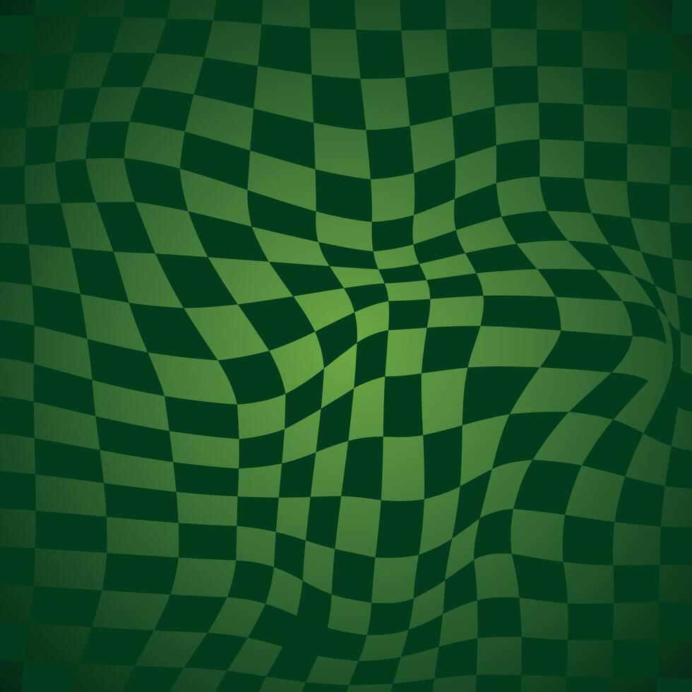 Abstract green groovy wavy checkered pattern creating a dynamic optical illusion. Groovy hippie 70s backgrounds. vector