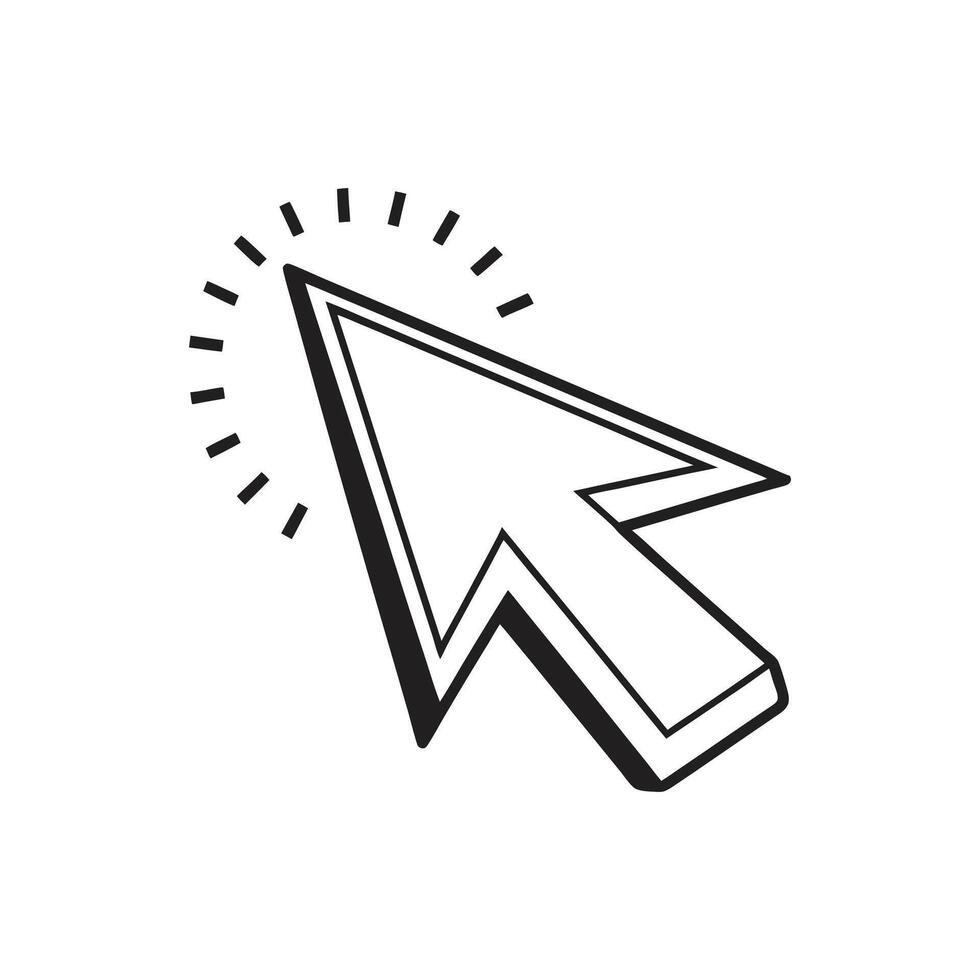 A black and white illustration of a mouse cursor pointing to the right vector