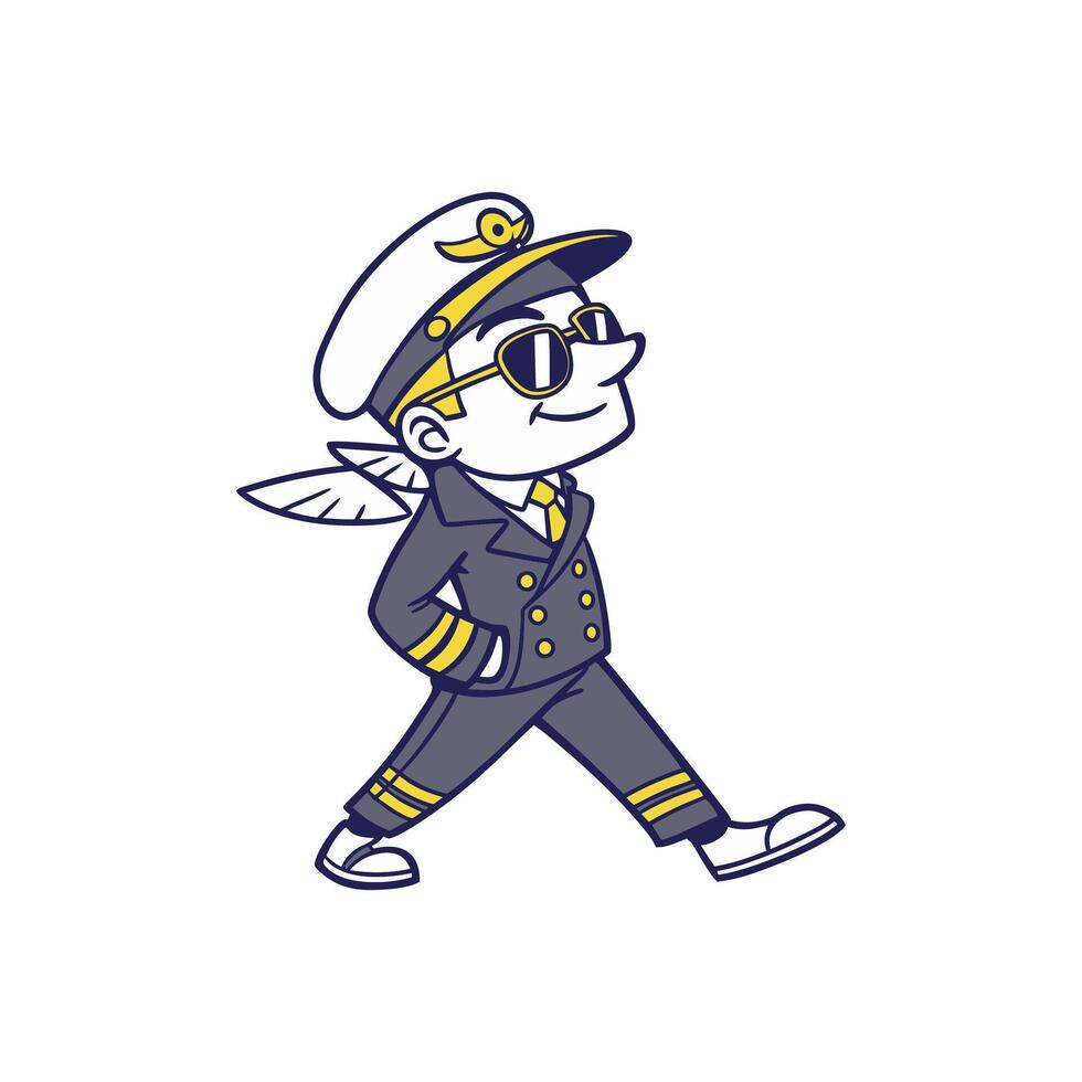 A cartoon character wearing a pilot's uniform and sunglasses vector