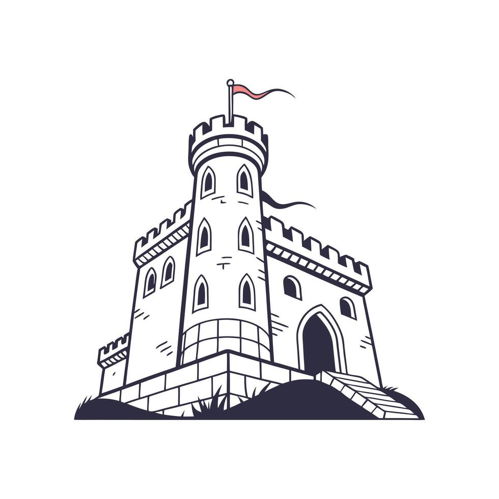 A castle with a flag on top of it , vector