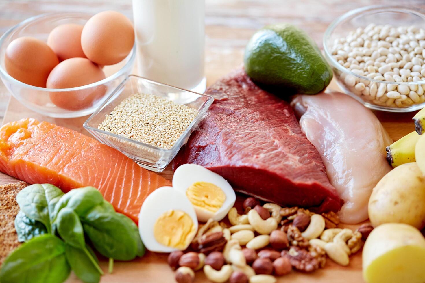 close up of different food items on table photo
