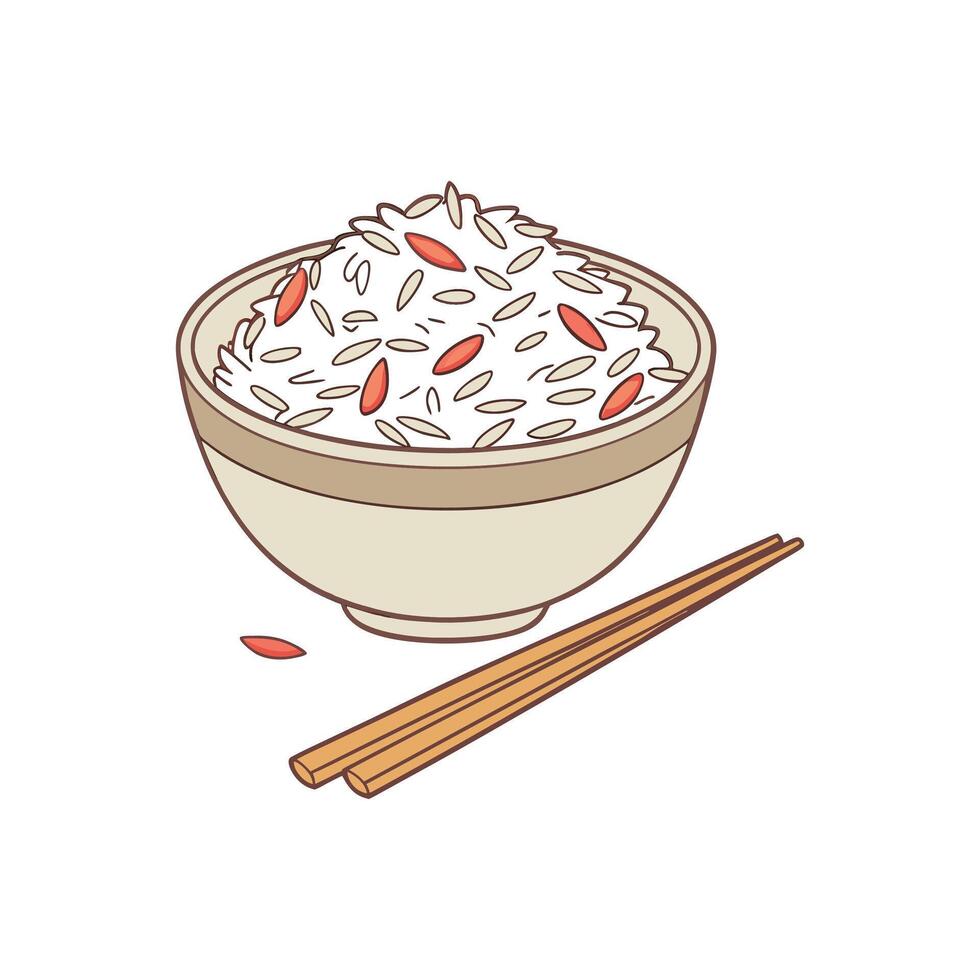 Rice bowl with chopsticks and rice illustration vector