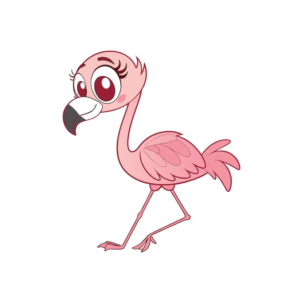 A cartoon pink flamingo with big eyes vector