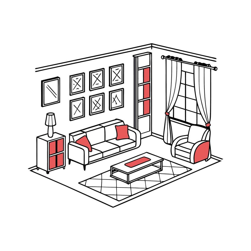An illustration of a living room with furniture vector